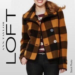 NWOT LOFT Wool Blend Buffalo Plaid Jacket Pea Coat (XSP)